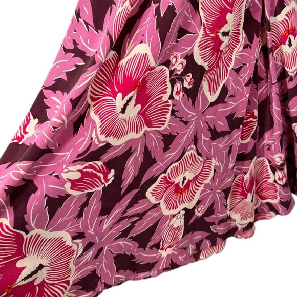 Equipment Allianna Floral Print Silk Dress Small Hawaiian Retro Midi Purple Red - Picture 6 of 9